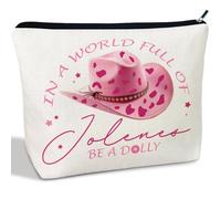 CLHHM Dolly - Bolsa de cosméticos inspirada en color rosa para amantes de la música, bolsa de maquillaje, sombrero occidental, regalos para mujeres, familiares, hermanas, amigas, hija, graduación,