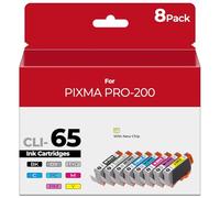 CLI-65 - Cartuchos de Tinta con Chip para Impresora PIXMA Pro 200, Compatible con Canon CLI-65 CLI65 Cartucho de Tinta de Repuesto para Impresora PIXMA PRO-200, Paquete de 8 Colores (1BK, 1C, 1M, 1Y,