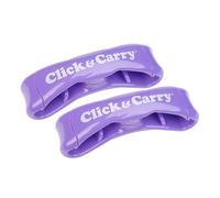 Click & Carry Bolsa de comestibles púrpura con agarre acolchado suave. Úsalo como un soporte de bolsas de comestibles manos libres, soporte para bolsas de plástico, transportador de equipo deportivo y
