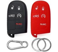 Click&Fit - 2 Fundas de Silicona para Llave de Coche compatibles con Jeep, Renegade, Grand, Cherokee, Compass 2014-2022, Chrysler, Dodge, 5B, Llave remota, Antideslizante, Color Negro y Rojo