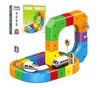 Click Rail Electric Train Set, Flexible Race Track for Kids, Building Toy Train Track Gravity-Defying 3D Embedded Layouts & Motorized Car, Stem Learning Gift 3+ (51pcs)