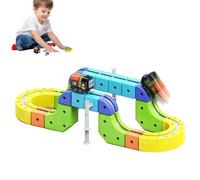 Clickrail Electric Train Set Flexible Race Track, Kit de Pista de Tren magnético para niños, ferrocarril eléctrico con carriles de Acrobacias, bucles de 360° y Puentes,diseños 3D (65PCS)