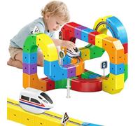 Clickrail Electric Train Set Flexible Race Track, Train Rail Cube, Gravedad Trotzende Strecke mit 3D Embedded, USB-Aufladung,Race Car Magnetic Track Set, for Kids (81PCS)