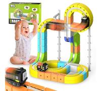 Clickrail Juego de Tren de carriles mágicos eléctricos magnéticos para Coche, Kit de Pista de Tren magnético para niños, Bloques de rieles mágicos, diseños 3D antigravedad (105 Unidades)