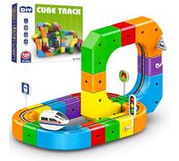 Clickrail Juego de tren eléctrico con circuito de carreras flexible, kit de construcción de carril creativo con tren recargable por USB, juguete educativo para niños y familias (51 unidades)