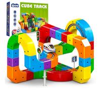 Clickrail Juego de tren eléctrico con circuito de carreras flexible, kit de construcción de carril creativo con tren recargable por USB, juguete educativo para niños y familias (81 unidades)