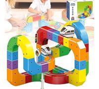 Clickrail Juego De Tren Eléctrico, Juguetes De Construcción De Vías Cúbicas con Tren Recargable por USB, Ferrocarril Modular 3D para Niños, para Niños Y Niñas De 3 A 8 Años 81PCS