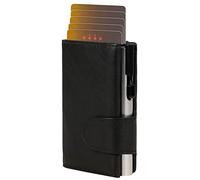 CLICKSAFE® Tarjetero con Compartimento para Monedas y Billetes de Piel de napa Negra con Caja Fuerte de Aluminio Plateado y protección RFID (Tarjetero, Tarjetero, Billetera Delgada)