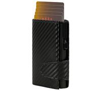 CLICKSAFE® Tarjetero con compartimento para monedas y billetes de piel sintética negra con aspecto de carbono, caja fuerte de aluminio negro y protección RFID (tarjetero, tarjetero, billetera delgada)