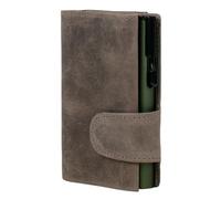CLICKSAFE® Tarjetero con Compartimento para Monedas y Compartimento para Billetes de Piel Gris con Caja Fuerte de Aluminio Verde y protección RFID (Tarjetero, Tarjetero, Billetera Delgada)