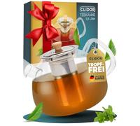 CLIDOR Tetera con filtro - 1,5 litros, grosor de vidrio reforzado para un mejor aislamiento, tetera con calientaplatos utilizables, tetera de cristal, tetera térmica, robusta tetera (1500 ml)