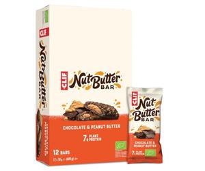 CLIF Bar Nut Butter Bar | Barrita de Proteína con 7g de Proteína Vegetal | Chocolate & Peanut Butter | Barrita Snack Orgánica | 12 x 50 g