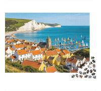 Cliff Coastal Town Puzzle for Adultos 1000Piezas Reciclable Paper Dover White Cliff Jigsaw Puzzle Parent Child Game Props Developing Boy & Girl‘s Intelligence Toy 52x38cm/1000pcs