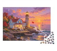 Cliff Lighthouse Jigsaw Puzzles 1000 Piece Recyclable Material Seaside Sunset Puzzle para Adults Excelente Gift Idea Divertido Family Gaming Time Activity 38x26cm/1000pcs