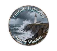 Cliffside Lighthouse Stormy Weather - Placa de metal con texto en inglés
