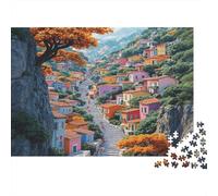 Cliffside Village Puzzles 1000P Material Reciclado Hillside Town Puzzle for Chico & Chica Divertido Present & Activity for Home Ideal for Boy & Girl‘s Birthday Gift 52x38cm/1000Ps