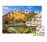 Cliffside Village Sunrise Puzzle 1000 Piezas Material Reciclado Mediterranean Puzzles for Chico & Chica A Partir de 6 Años Juego Educativo Desafío Parent Boy & Girl Toy 52x38cm/1000Ps
