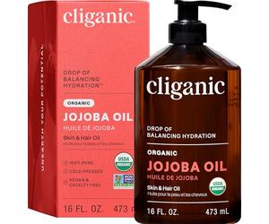 Cliganic Aceite de Jojoba Bio, 100% Puro Ecologico (473ml) prensado en frio, natural vegano, sin hexano | para cabello, cara, cuticulas, pelo, masajes | certificado orgánico vegetal | 90 días garantía