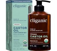 Cliganic Aceite de Ricino Orgánico, 100% puro (8 oz con kit de pestañas) - Para pestañas, cejas, cabello y piel | Natural prensado en frío sin refinar sin hexano | Aceite portador de bricolaje