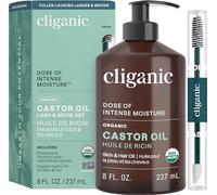 Cliganic Aceite de Ricino Orgánico, 100% puro (8 oz con kit de pestañas) - Para pestañas, cejas, cabello y piel | Natural prensado en frío sin refinar sin hexano | Aceite portador de bricolaje
