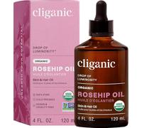 Cliganic Aceite de Rosa Mosqueta Bio, 100% Puro Ecologico (120ml) prensado en frio, natural vegano | para cabello, cara, cuticulas, pelo | certificado orgánico vegetal | 90 días garantía