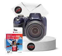 Clikoze Paquete de cámara digital: incluye cámara digital PixPro AZ528 azul medianoche, tarjeta SDXC de 64 GB y paño de limpieza Clikoze