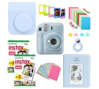 Clikoze Paquete de cámara instantánea con cámara Fujifilm Mini 12 azul pastel, mini película Fujifilm 40 Shot, funda Clikoze Mini 12, mini álbum libro, calcomanías de película, filtros de color y
