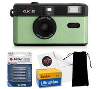 Clikoze Paquete de iniciación de cámara de medio marco de 35 mm con película Kodak Ultramax de 36 Exp, funda de transporte, 4 pilas AAA y paño para lentes, color verde salvia