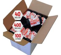 Clim Profesional 400 Bolsas Basura Resistentes 100 Litros. Rollo 10 uds color negro. Caja con 400 Sacos de Bolsas de Comunidad 85x105cm 100 litros