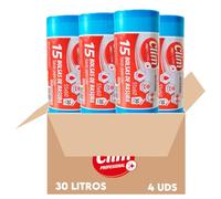 Clim Profesional 60 Bolsas de Basura Azules Perfumadas con Autocierre Cubo Doméstico de 30 litros. Rollo 15 uds. Pack 4 rollos 55x60 cm