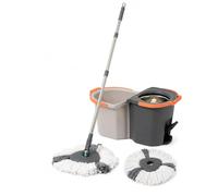 Clim Profesional Cubo Fregona TurboClim Duo Giratorio Doble Cubo Pedal | Acero Inoxidable, Mango Desmontable 130cm, Fregona Triangular 25cm, Con Recambio, Apilable