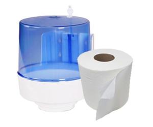 Clim Profesional - Pack Dispensador y Rollo de Papel Secamanos Mecha. Diseño Transparente y de Fácil Dispensación. Válido para Bobinas para secar Las Manos Tipo Mecha o Extracción Central