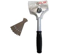 Clim Profesional - Rascador/Raspador 10CM de Suelos y Ventanas con Mango. Raspavidrios Resistente. Limpieza de Suelos Paredes Cristal Vitrocerámica. Incluye Recambio 10 Cuchillas