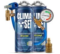 ClimaSet - 2 recargas de aire acondicionado R 1234yf, manguera y adaptador - Kit de Recarga de Gas para Aire Acondicionado para Automóviles - 340 g