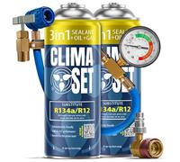 ClimaSet - 2 x Gas de recarga para aire acondicionado 3 en 1 r134a, aceite, sellador de fugas y 1 x Manguera y adaptador - Kit de Recarga de Gas para Aire Acondicionado para Automóviles - 340 g