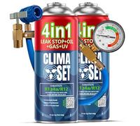 CLIMASET - 2X 4en1 Gas de Recarga para Aire Acondicionado sustituto R134a, Aceite, Sellador de Fugas con Tinte UV + Manguera - Kit de Recarga de Gas para Aire Acondicionado Y Detección de Fugas