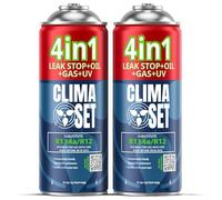 CLIMASET - 2X 4en1 Recarga de Gas para Aire Acondicionado sustituto R134a, Aceite, Sellador de Fugas con Tinte UV - Kit de Recarga de Gas para Aire Acondicionado Y Detección de Fugas