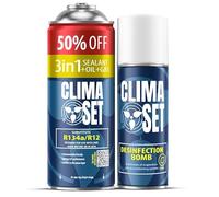 ClimaSet - 3 en 1 Relleno de gas r134a para aire acondicionado, aceite, sellador de fugas XL y limpiador de aire acondicionado - Kit de Recarga de Gas para Aire Acondicionado para Automóviles - 235 g