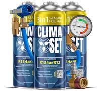 ClimaSet - 3 x Gas de recarga para aire acondicionado 3 en 1 r134a, aceite, sellador de fugas y 1 x Manguera y adaptador - Kit de Recarga de Gas para Aire Acondicionado para Automóviles - 510 g