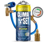 CLIMASET - 3en1 R 1234yf Recarga de Aire Acondicionado, Aceite, Sellador de Fugas, Manguera Y Adaptador - Kit de Recarga de Gas para Aire Acondicionado para Automóviles