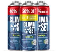 CLIMASET - 3en1 R 1234yf Recarga de Aire Acondicionado, Aceite, Sellador de Fugas XL Y 2x sustituto R1234yf XL - Kit de Recarga de Gas para Aire Acondicionado - Kit de Recarga de Aire Acondicionado