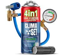 CLIMASET - Full KIT AC sustituto R134a 4in1, Gas de sustitución, Para coches 1994-2016 - Solución de aire acondicionado - Juego completo - Sellador, Colorante UV, Refrigerante - con Cable y Lámpara UV