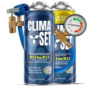 ClimaSet - Gas de recarga para aire acondicionado 3 en 1 r134a, aceite, sellador de fugas y gas R134a y manguera - Kit de Recarga de Gas para Aire Acondicionado para Automóviles - 340 g