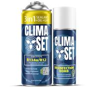 ClimaSet - Gas de recarga para aire acondicionado 3 en 1 r134a, aceite, sellador de fugas y limpiador de aire acondicionado - Kit de Recarga de Gas para Aire Acondicionado para Automóviles - 170 g