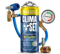 ClimaSet - Gas de recarga para aire acondicionado 3 en 1 sustituto r134a, aceite, sellador de fugas, manguera y adaptador - Kit de Recarga de Gas para Aire Acondicionado para Automóviles - 170 g