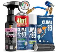 CLIMASET - Gas de Recarga para Aire Acondicionado 4en1 R134a, Aceite, Sellador de Fugas con Tinte UV XL, Limpiador de Aire Acondicionado, Manguera, Linterna UV, Absorbedor de Humedad Y Antivaho