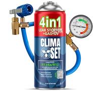 CLIMASET - Gas de Recarga para Aire Acondicionado 4en1 sustituto R134a, Aceite, Sellador de Fugas con Tinte UV + Manguera - Kit de Recarga de Gas para Aire Acondicionado Y Detección de Fugas