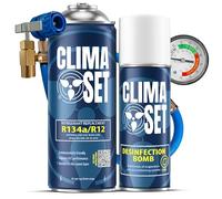 ClimaSet - Gas de recarga para aire acondicionado sustituto r134a, limpiador de aire acondicionado y manguera - Kit de Recarga de Gas para Aire Acondicionado para Automóviles - 170 g