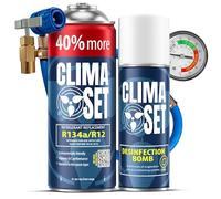 ClimaSet - Gas de recarga para aire acondicionado sustituto r134a XL, limpiador de aire acondicionado y manguera - Kit de Recarga de Gas para Aire Acondicionado para Automóviles - 235 g