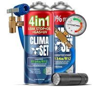CLIMASET - Kit 4en1 para Recarga de Aire Acondicionado con Gas R134a, Aceite, Sellador de Fugas con Tinte UV, Gas R134a, Manguera Y Linterna UV - Kit de Recarga de Gas para Aire Acondicionado